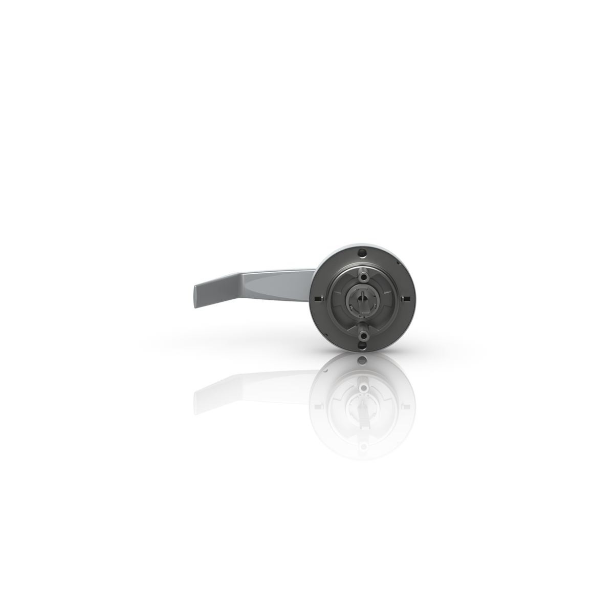Ubiquiti UACC-PanicBar UniFi Panic Bar lever handle rear view showing the circular mounting plate, fastener points and central mechanism.