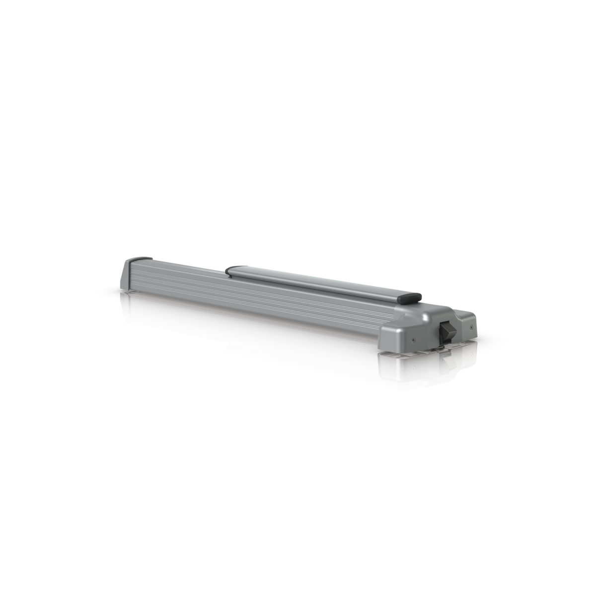 Ubiquiti UACC-PanicBar UniFi Panic Bar in a low three-quarter view with the latch housing on the right and raised push section above the rail.