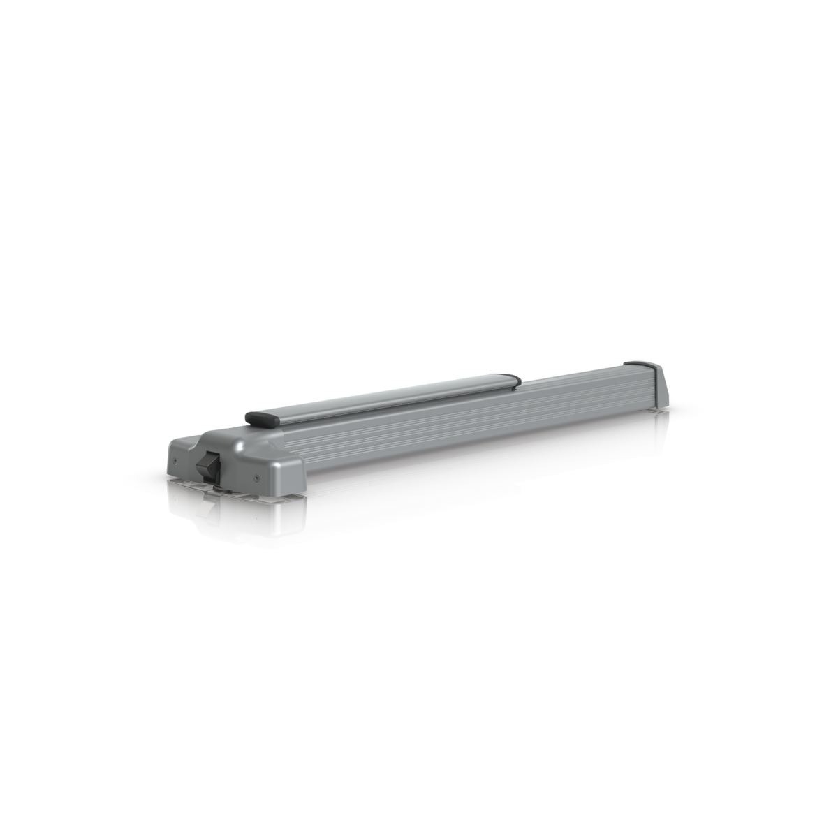 Ubiquiti UACC-PanicBar UniFi Panic Bar in a low opposite-angle view with the latch housing on the left and full-length push rail visible.