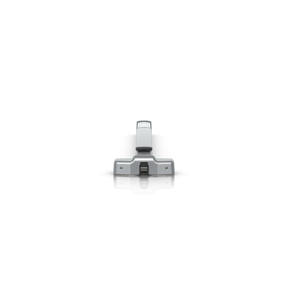 Ubiquiti UACC-PanicBar UniFi Panic Bar latch-end view showing the central latch bolt, housing screws and raised push section profile.