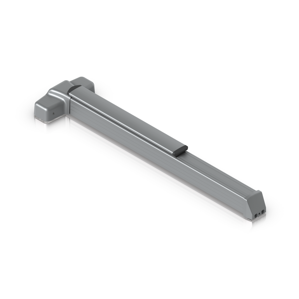 Ubiquiti UACC-PanicBar UniFi Panic Bar from an elevated angle, showing the covered latch housing, long push section and capped rail end.