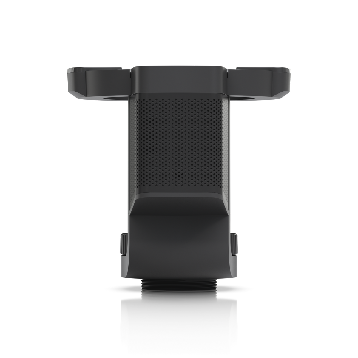 Ubiquiti UACC-Pro-Bullet-Enhancer UniFi Pro Bullet Enhancer in Black, lower rear view showing the perforated grille, side release tabs and threaded mounting connection.