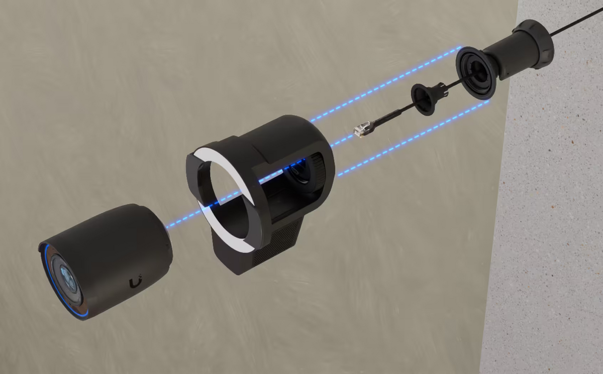 Ubiquiti UACC-Pro-Bullet-Enhancer UniFi Pro Bullet Enhancer in Black feature diagram highlighting the 600-lumen LED floodlight, integrated radar and enhancer accessory port.
