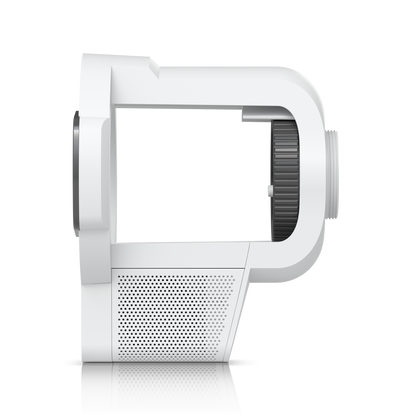 Ubiquiti UACC-Pro-Bullet-Enhancer UniFi Pro Bullet Enhancer in white, side profile showing the open cradle, ribbed adjustment ring and threaded rear connection