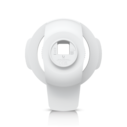 Ubiquiti UACC-Pro-Bullet-Enhancer UniFi Pro Bullet Enhancer in white, straight rear view showing the circular mounting plate and central cable opening