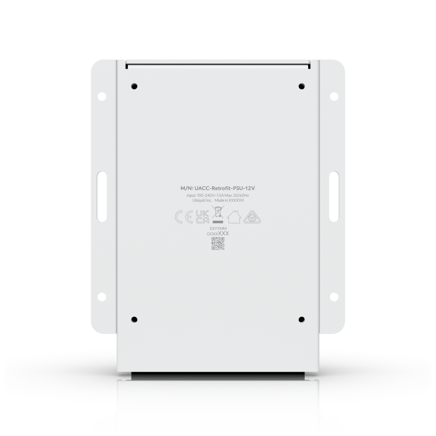 Ubiquiti UACC-Retrofit-PSU-12V rear view showing identification label and wall-mounting holes