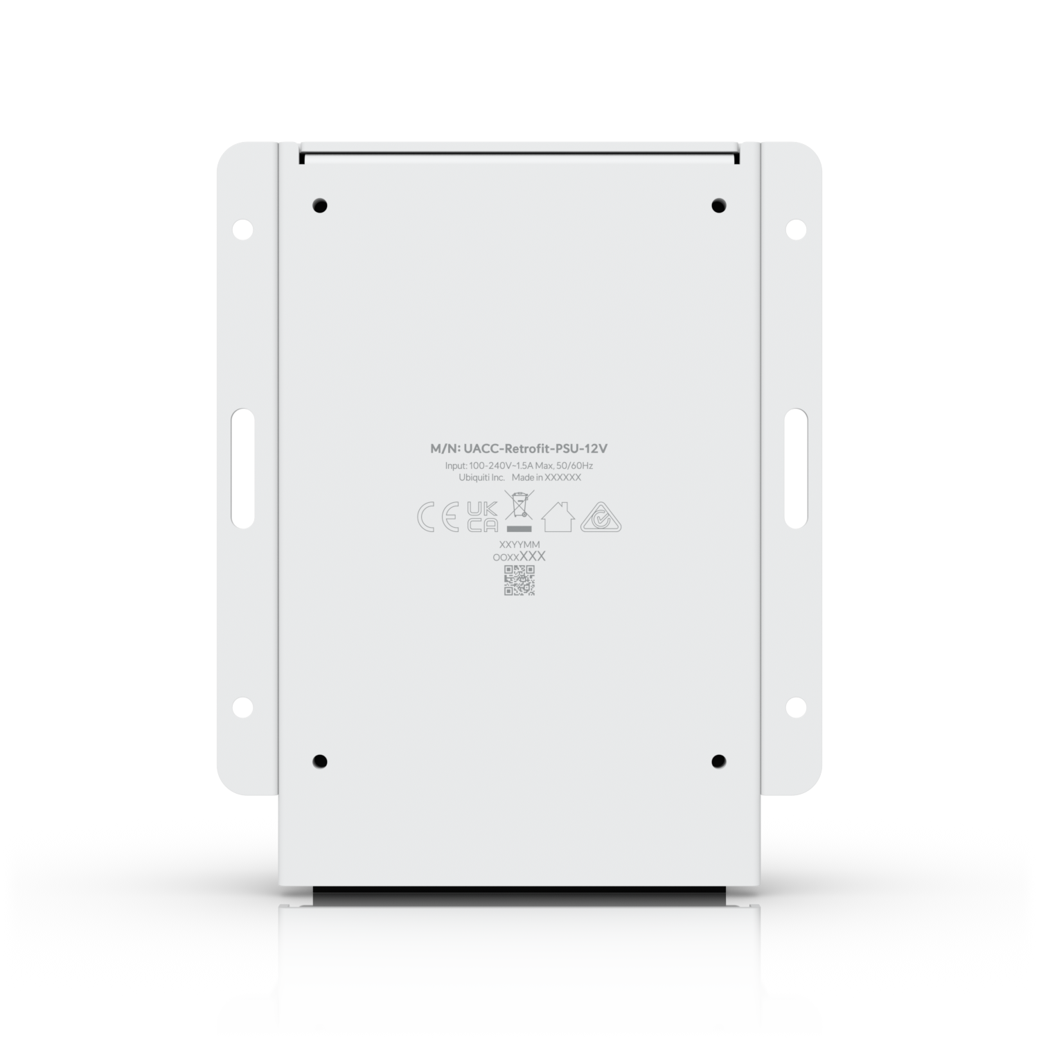 Ubiquiti UACC-Retrofit-PSU-12V rear view showing identification label and wall-mounting holes