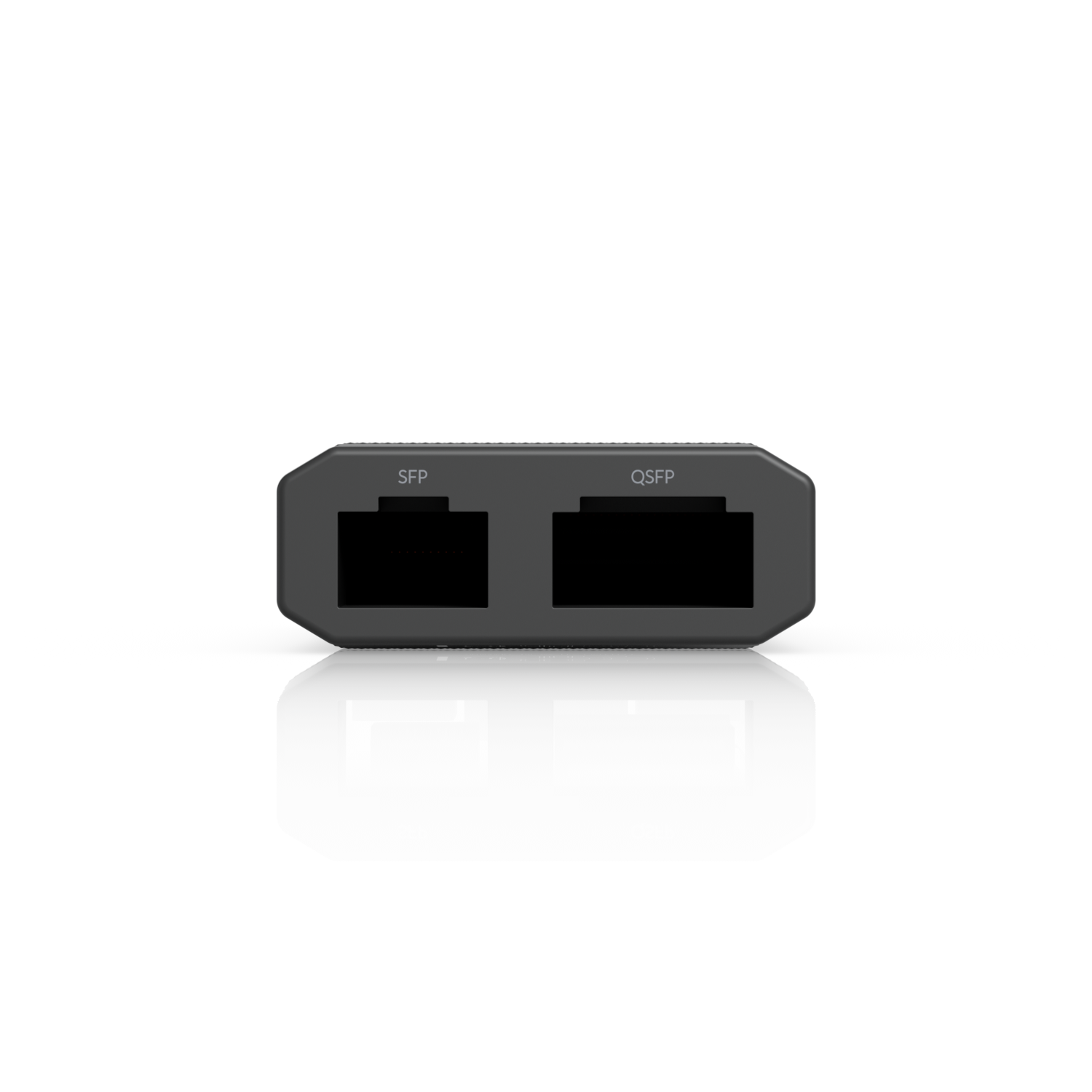 Ubiquiti UniFi SFP Wizard end view showing dedicated labelled SFP and QSFP transceiver ports