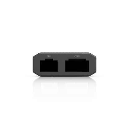 Ubiquiti UniFi SFP Wizard end view showing dedicated labelled SFP and QSFP transceiver ports