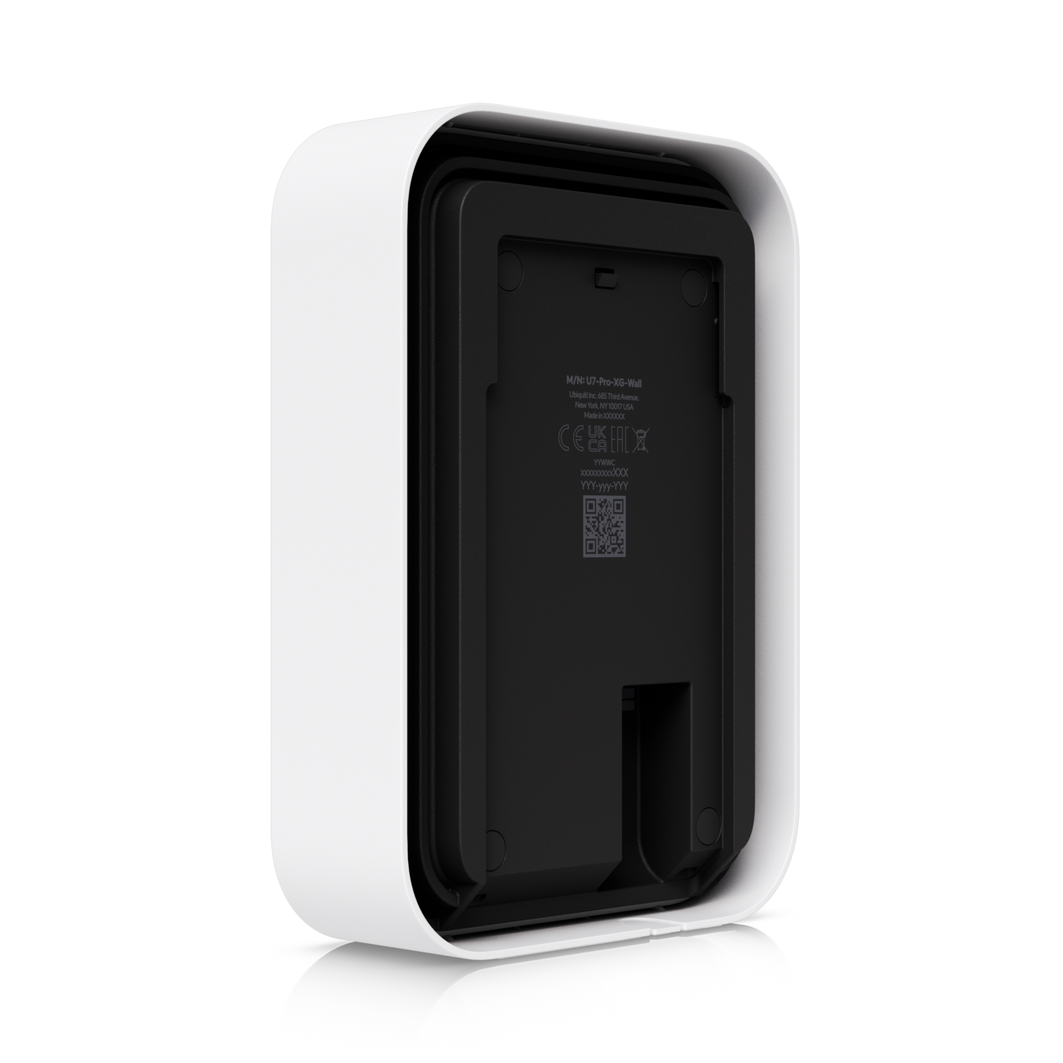 Rear view of the Ubiquiti U7 Pro XG Wall access point fitted inside the paintable cover