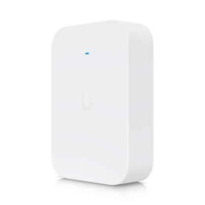 Three-quarter front view of the UniFi U7 Pro XG Wall Paintable Cover with illuminated status LED