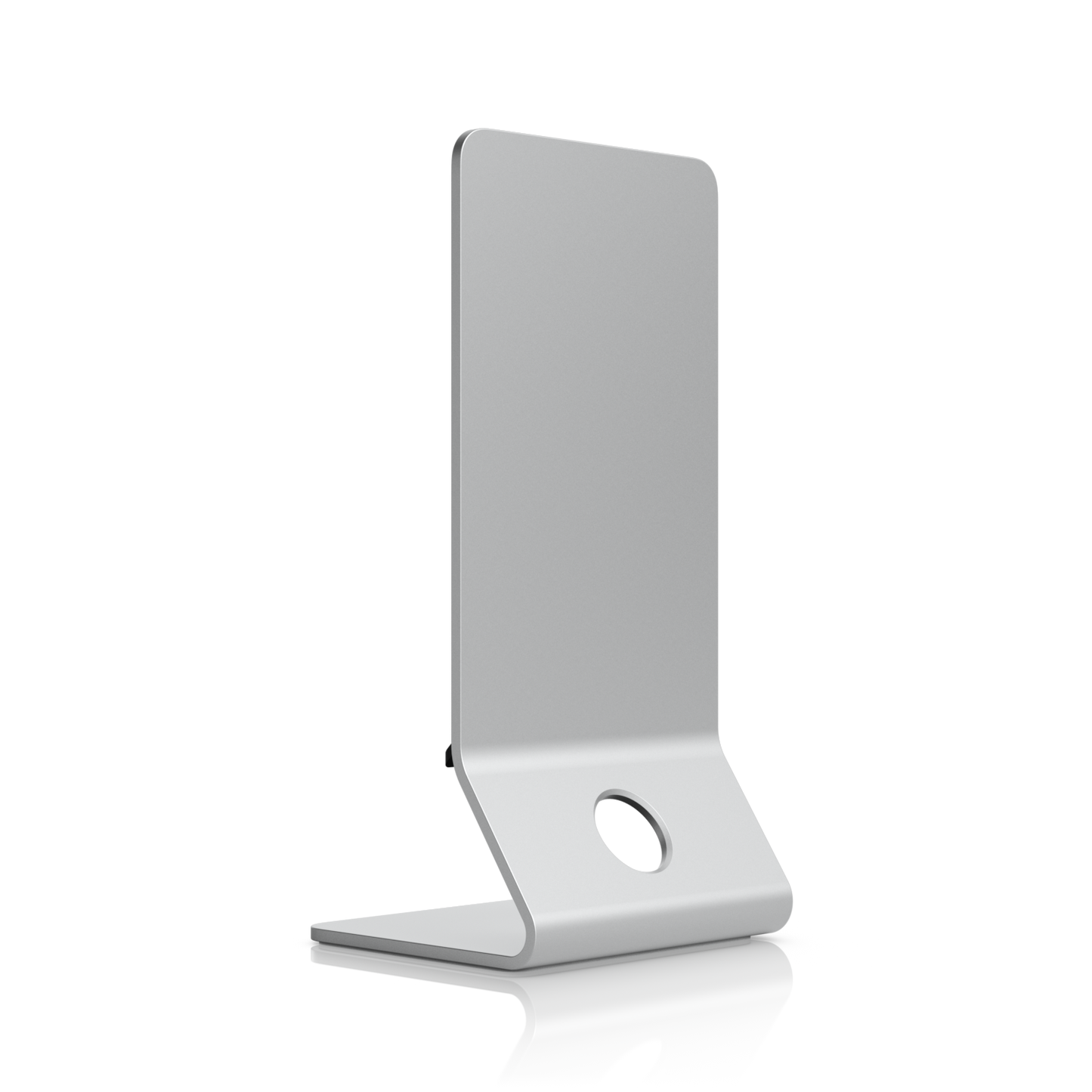 Rear angled view of the Ubiquiti UACC-U7-Pro-XG-Wall-TS table stand showing its curved upright design and cable opening