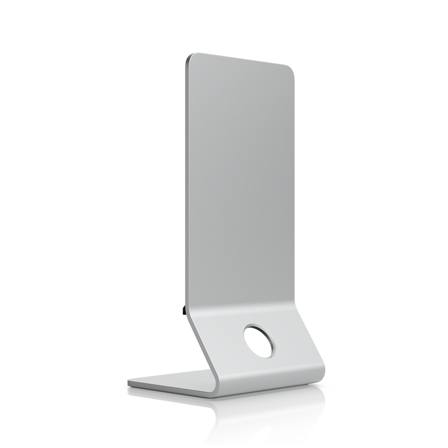 Rear angled view of the Ubiquiti UACC-U7-Pro-XG-Wall-TS table stand showing its curved upright design and cable opening