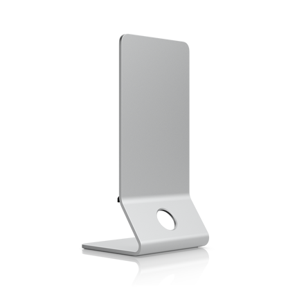 Rear angled view of the Ubiquiti UACC-U7-Pro-XG-Wall-TS table stand showing its curved upright design and cable opening