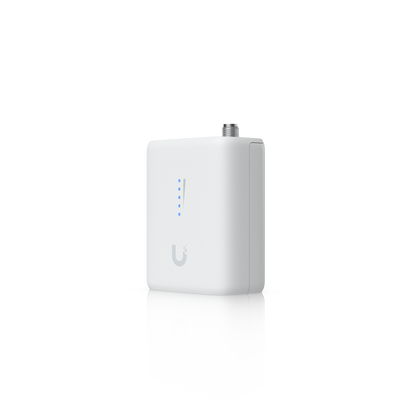 Angled front view of the Ubiquiti UniFi UDB-IoT Device Bridge IoT with blue signal indicator LEDs