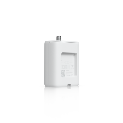 Angled front view of the Ubiquiti UniFi UDB-IoT Device Bridge IoT with blue signal indicator LEDs