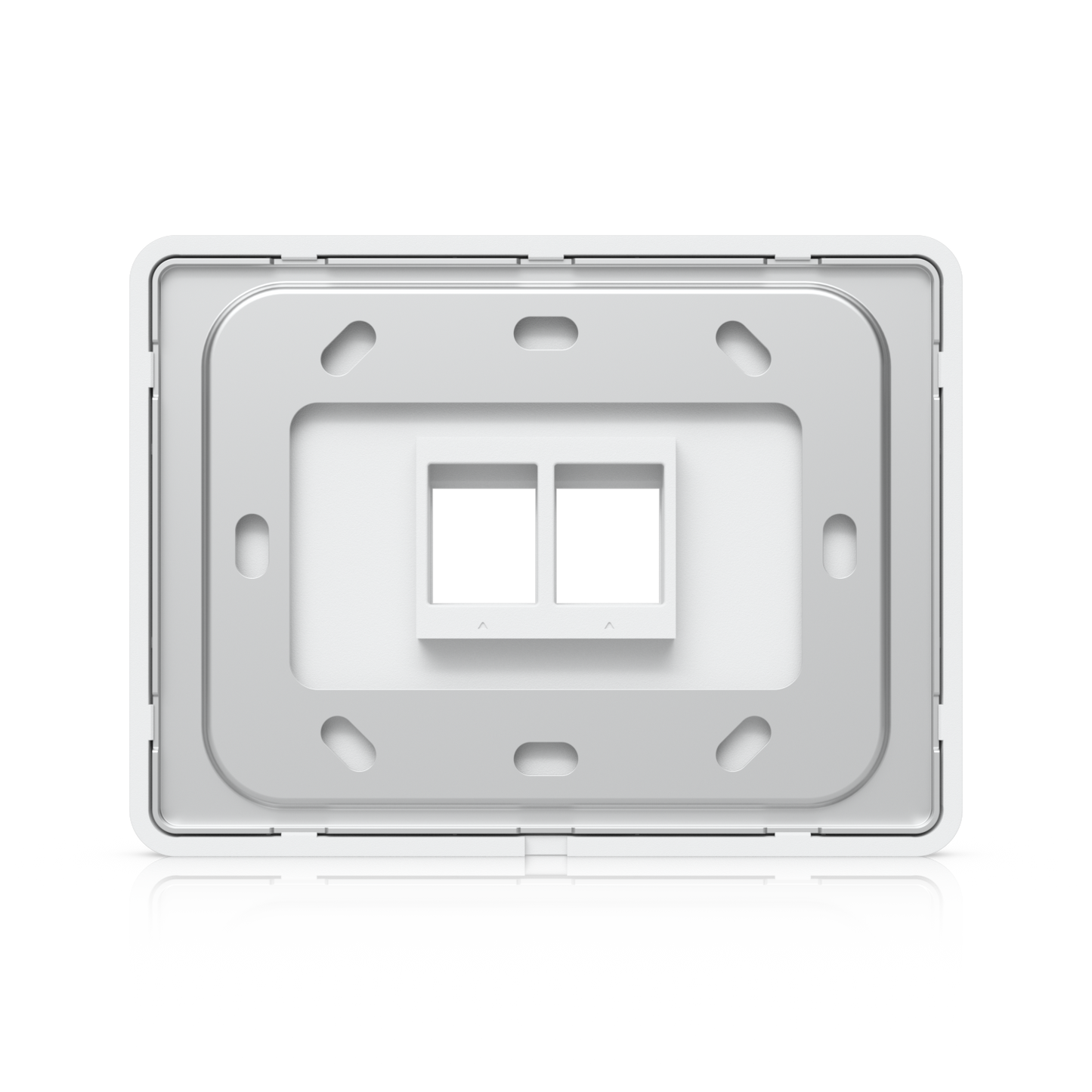 Rear view of Ubiquiti UACC-WP-Keystone horizontal wall plate showing mounting slots and two keystone ports