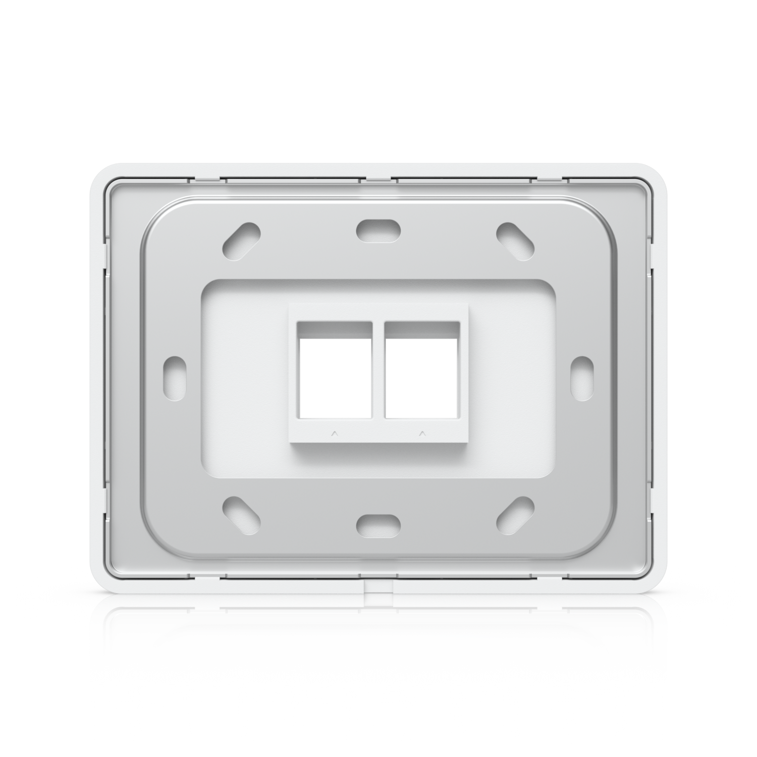 Rear view of Ubiquiti UACC-WP-Keystone horizontal wall plate showing mounting slots and two keystone ports