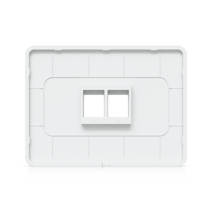 Back view of Ubiquiti UniFi paintable 2-port wall plate showing ribbed construction and dual keystone openings
