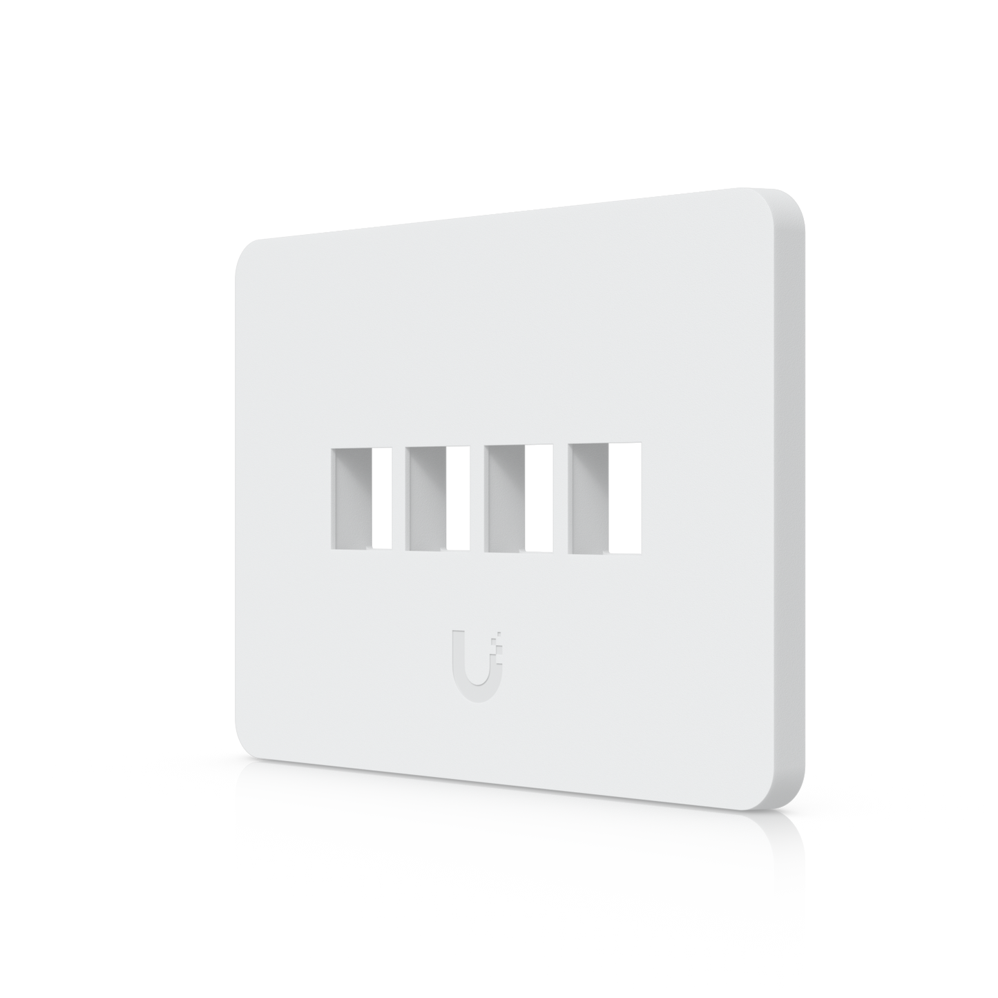 Angled front view of the Ubiquiti UniFi Universal Paintable Keystone Wall Plate with four horizontal ports