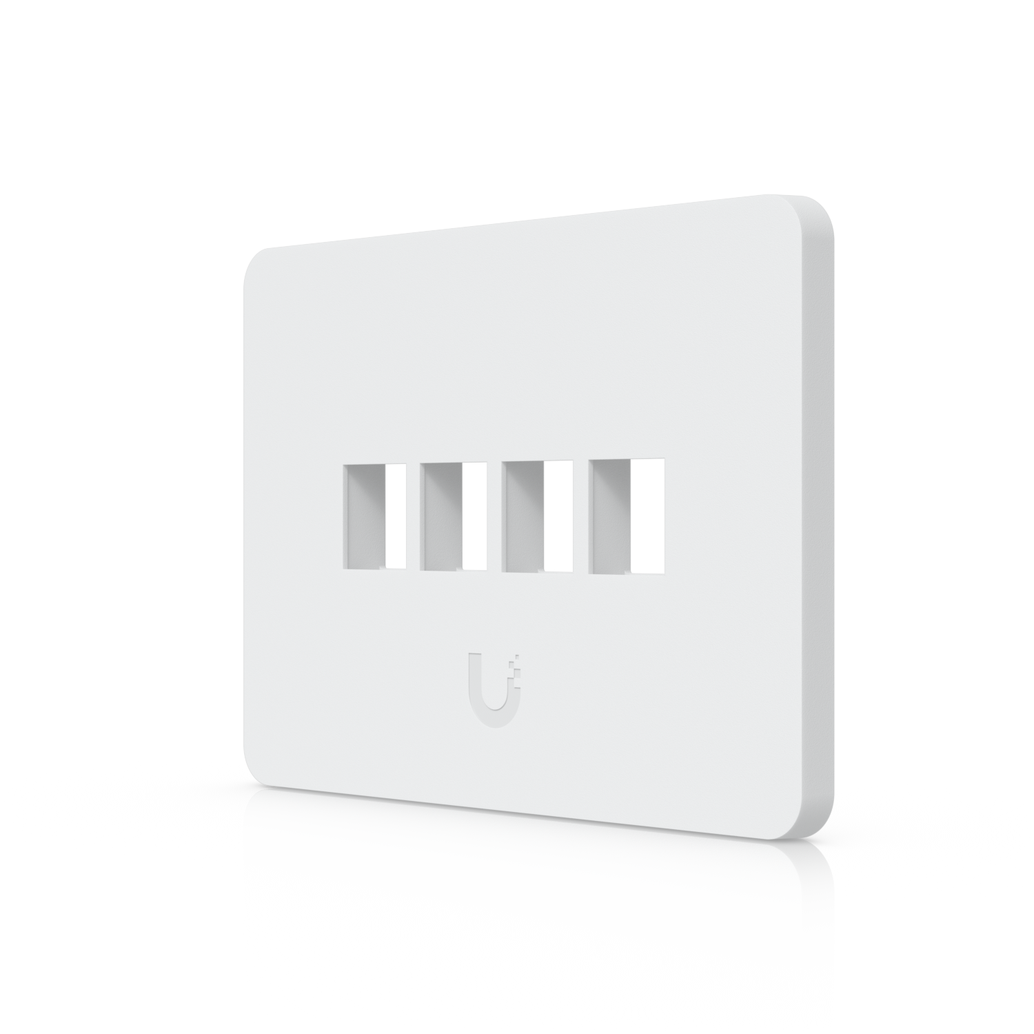 Angled front view of the Ubiquiti UniFi Universal Paintable Keystone Wall Plate with four horizontal ports