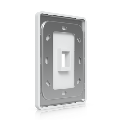 Rear angled view of Ubiquiti UniFi 1-port keystone wall plate with mounting bracket