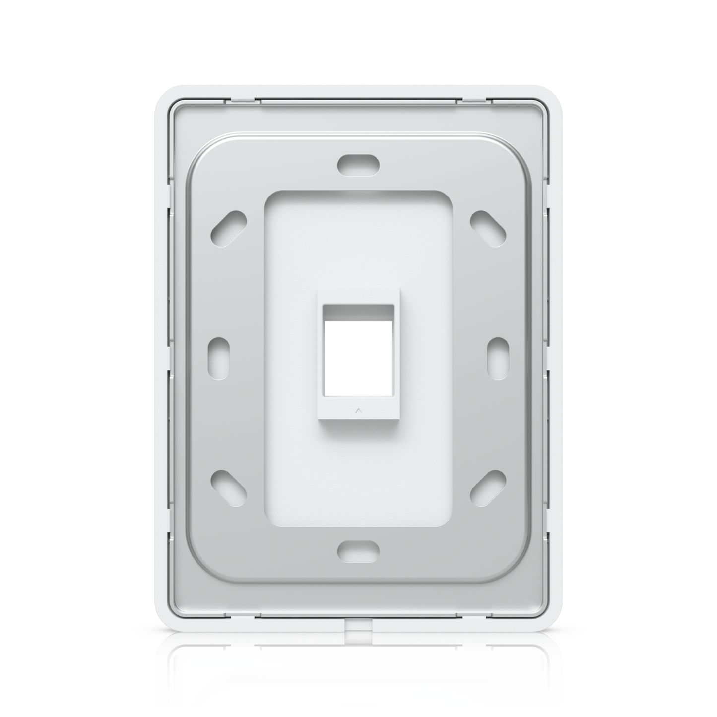 Rear view of Ubiquiti UACC-WP-Keystone vertical wall plate showing mounting slots and port opening