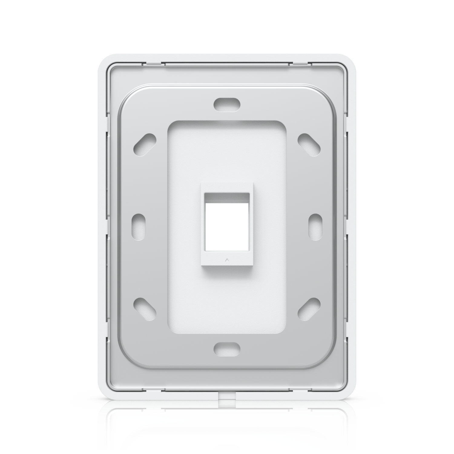Rear view of Ubiquiti UACC-WP-Keystone vertical wall plate showing mounting slots and port opening