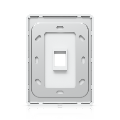 Rear view of Ubiquiti UACC-WP-Keystone vertical wall plate showing mounting slots and port opening