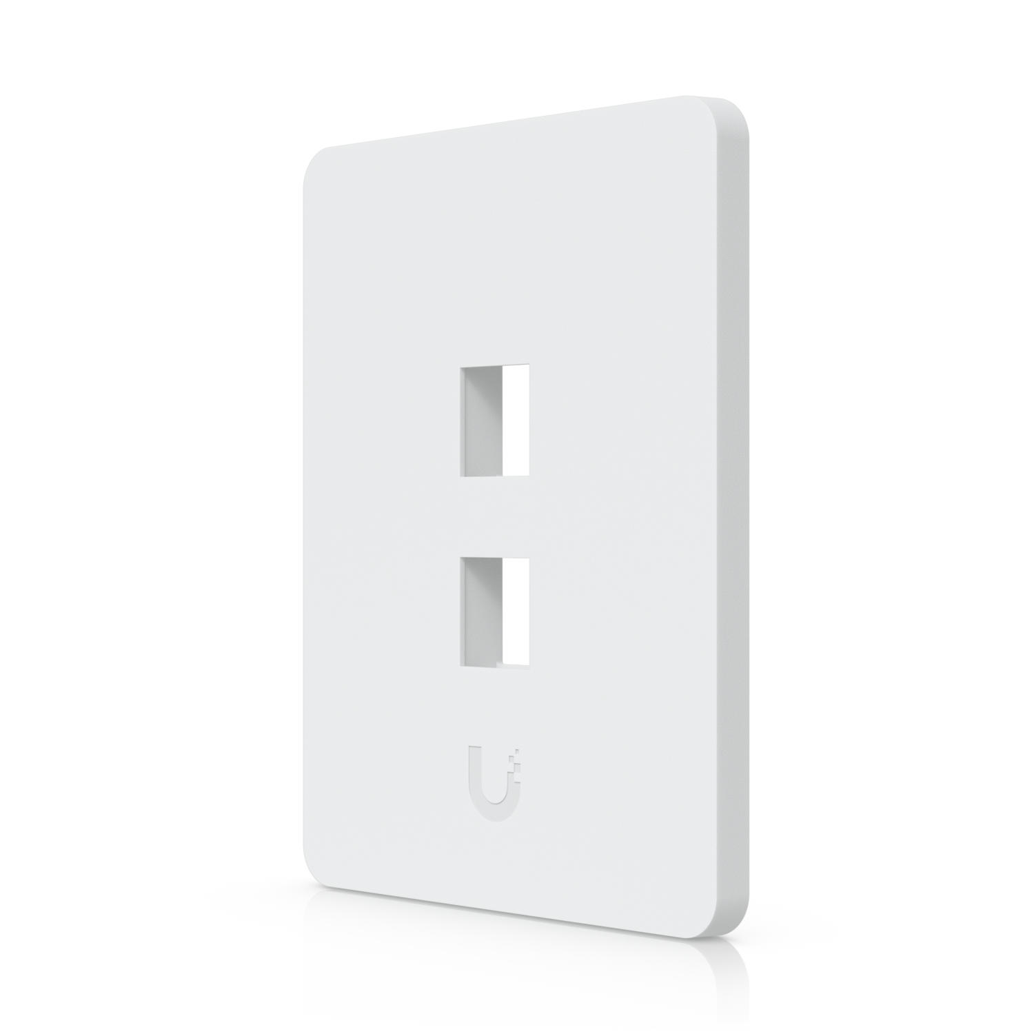 Angled front view of the Ubiquiti UniFi paintable vertical 2-port keystone wall plate with rounded edges