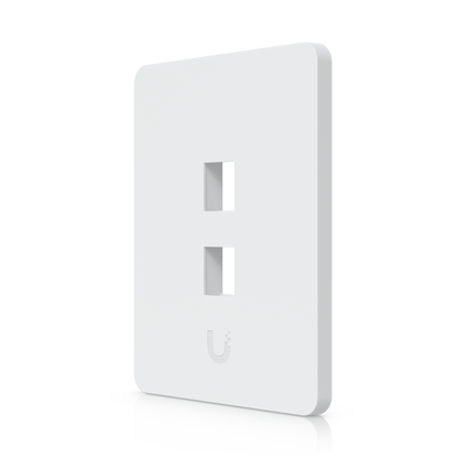 Angled front view of the Ubiquiti UniFi paintable vertical 2-port keystone wall plate with rounded edges