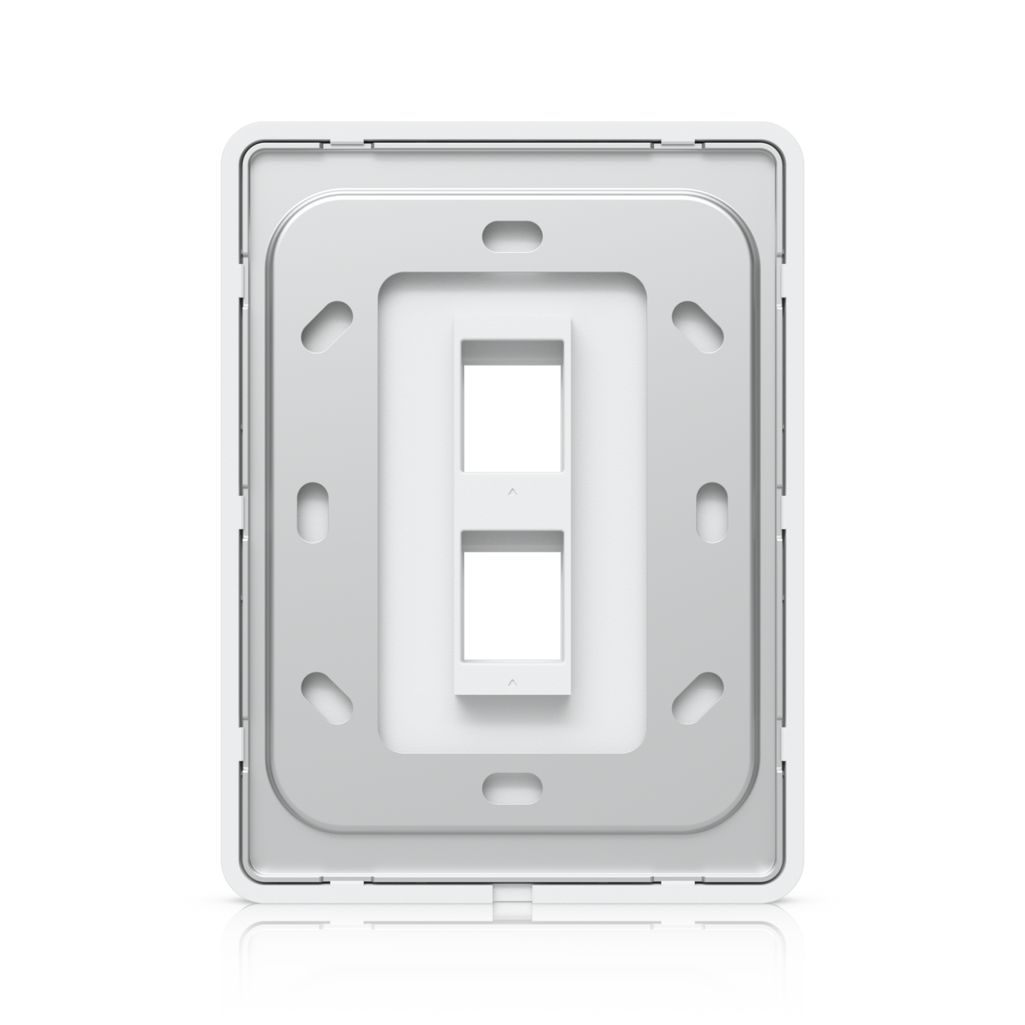 Rear view of the Ubiquiti UACC-WP-Keystone 2-port wall plate with mounting slots and vertically aligned keystone openings
