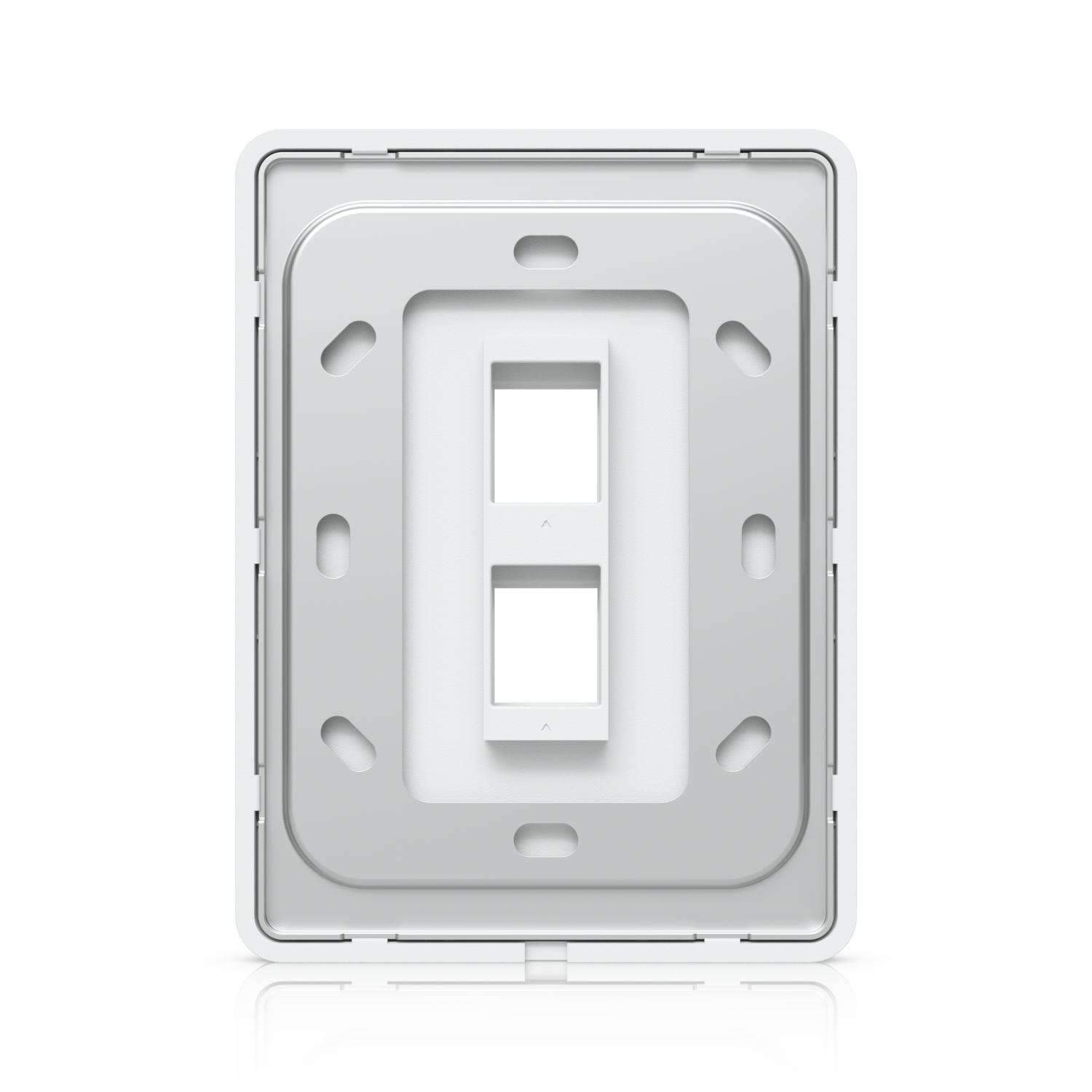 Rear view of the Ubiquiti UACC-WP-Keystone 2-port wall plate with mounting slots and vertically aligned keystone openings
