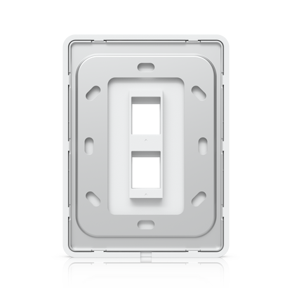 Rear view of the Ubiquiti UACC-WP-Keystone 2-port wall plate with mounting slots and vertically aligned keystone openings