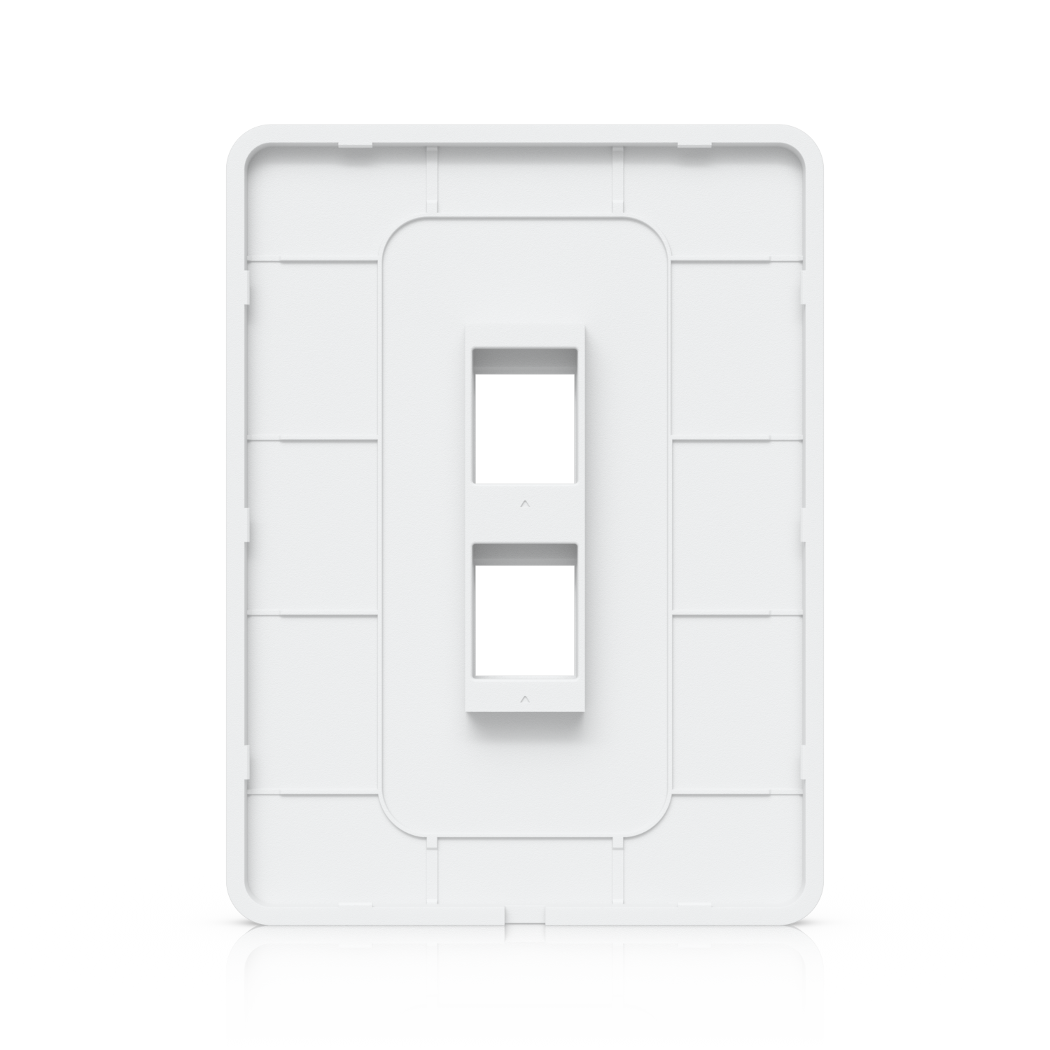 Back view of the Ubiquiti UniFi paintable wall plate showing the housing structure and two vertical keystone mounts