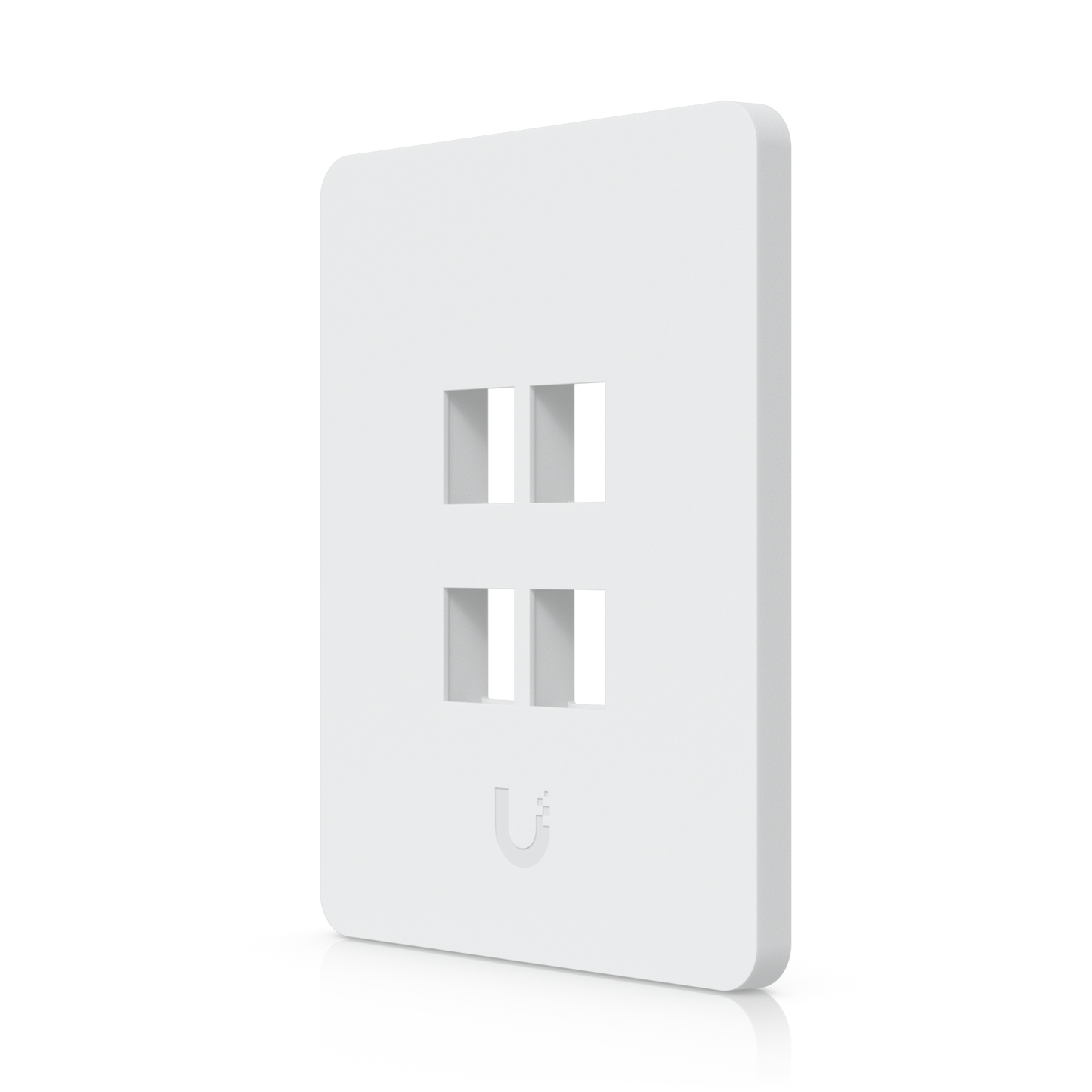 Angled front view of the Ubiquiti UniFi vertical 4-port paintable keystone wall plate