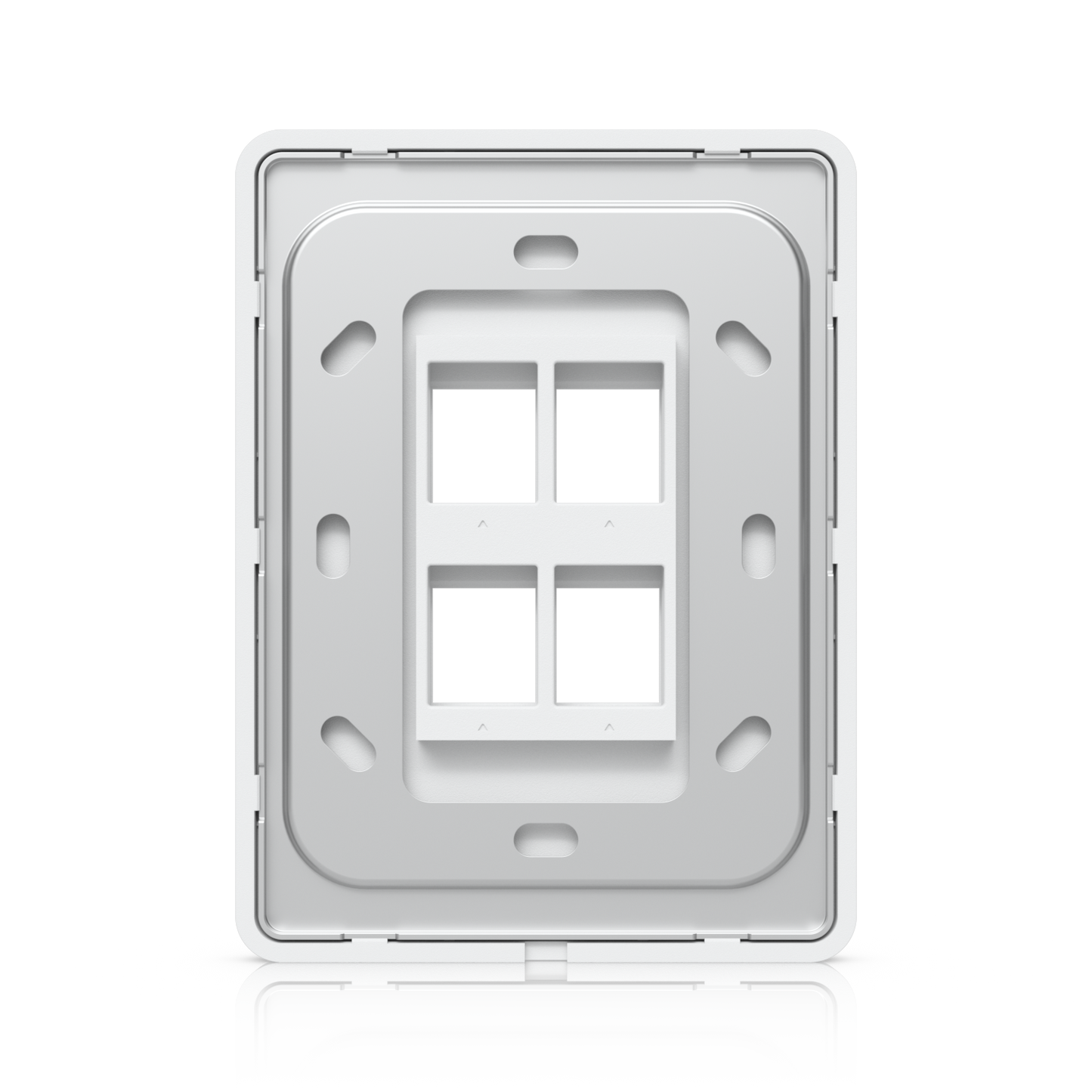 Rear view of the Ubiquiti vertical 4-port keystone wall plate showing mounting points