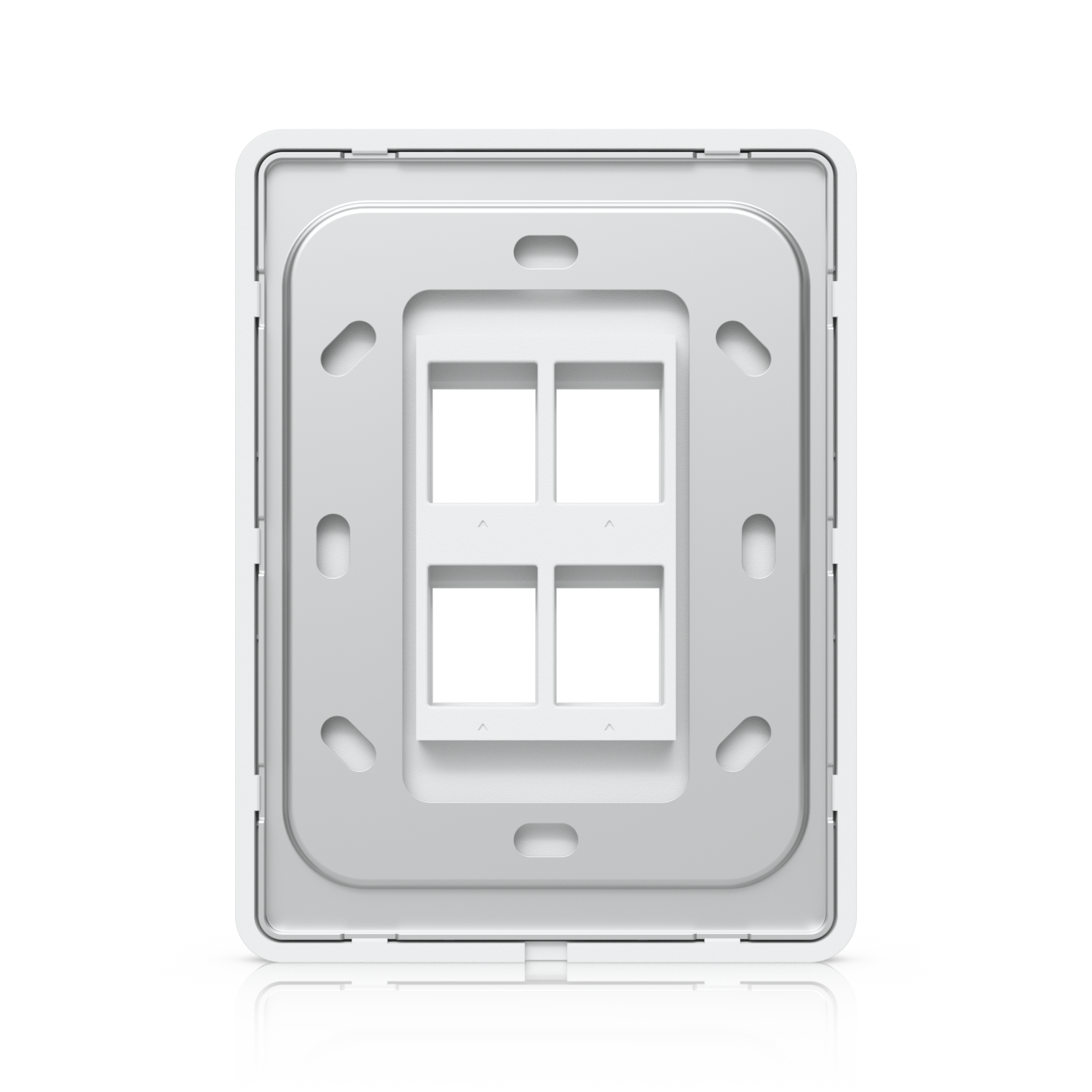 Rear view of the Ubiquiti vertical 4-port keystone wall plate showing mounting points