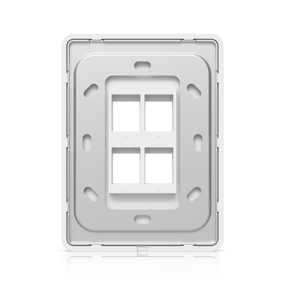 Rear view of the Ubiquiti vertical 4-port keystone wall plate showing mounting points