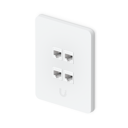 Ubiquiti UniFi vertical 4-port paintable wall plate fitted with four CAT6 keystone jacks
