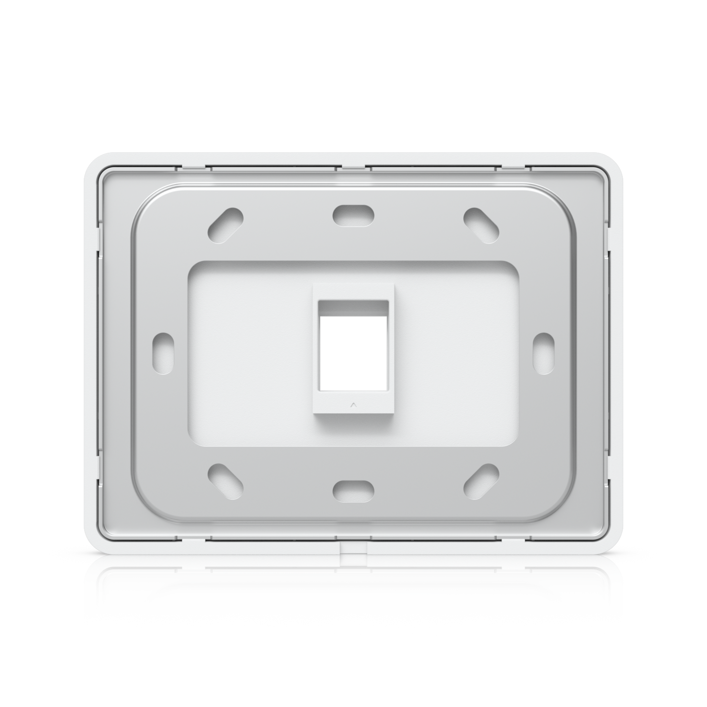 Rear view of UniFi UACC-WP-Keystone horizontal wall plate showing mounting slots and central 1-port opening