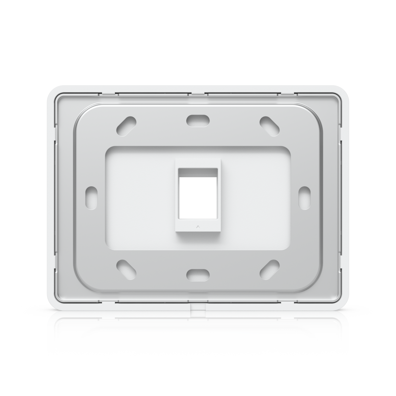 Rear view of UniFi UACC-WP-Keystone horizontal wall plate showing mounting slots and central 1-port opening