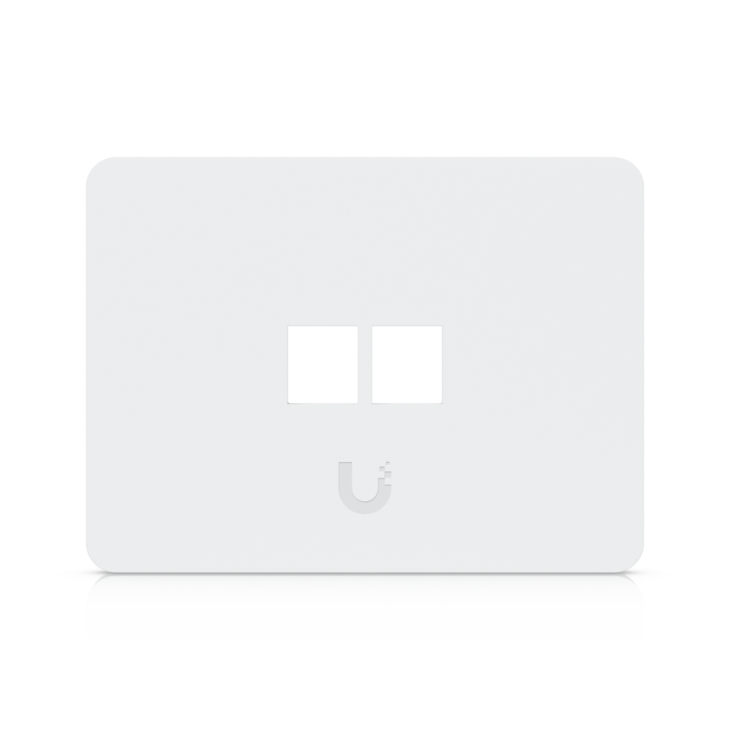 Front view of Ubiquiti UACC-WP-Keystone UniFi paintable horizontal wall plate with two open keystone ports