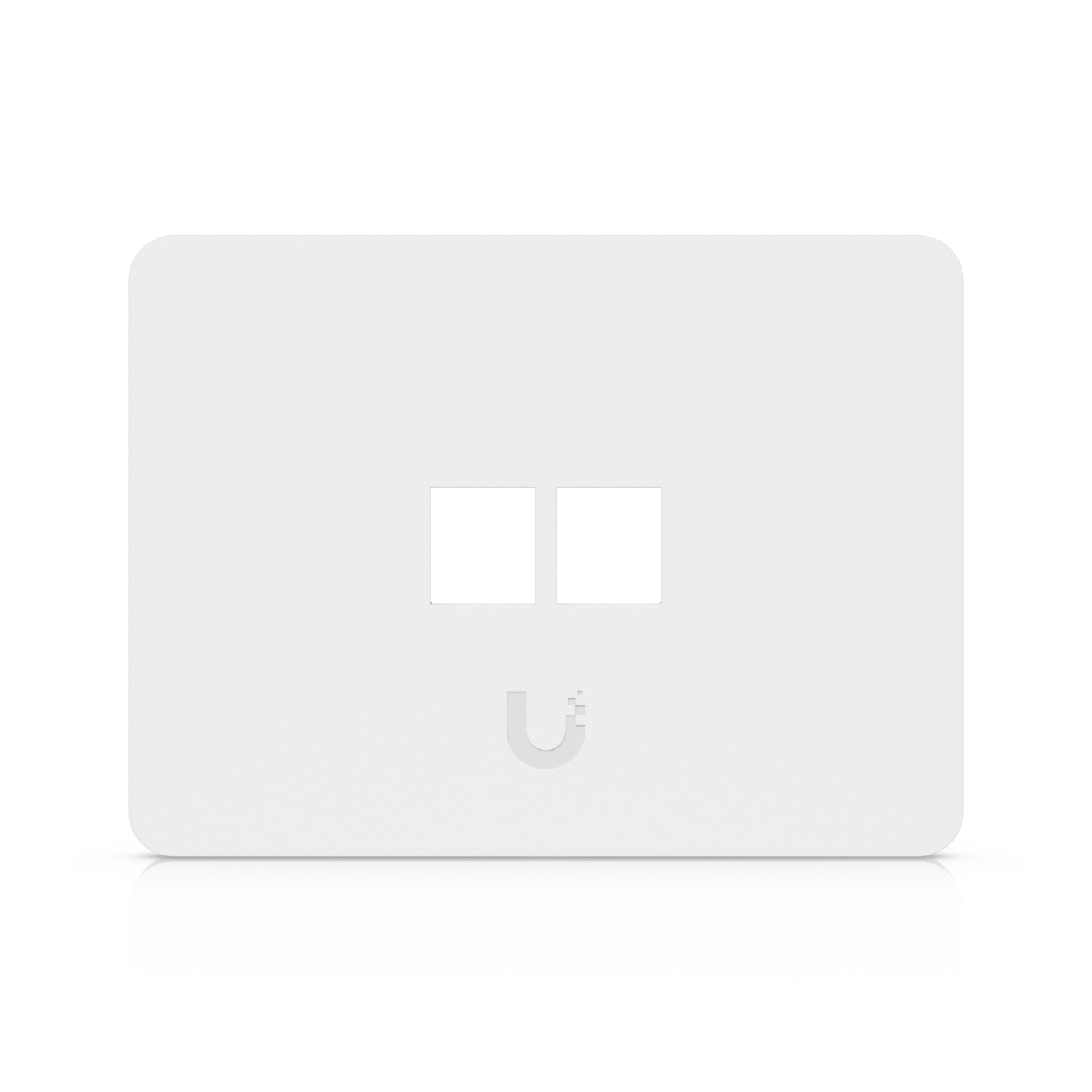 Front view of Ubiquiti UACC-WP-Keystone UniFi paintable horizontal wall plate with two open keystone ports