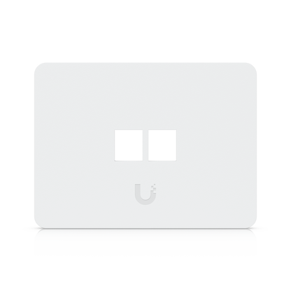 Front view of Ubiquiti UACC-WP-Keystone UniFi paintable horizontal wall plate with two open keystone ports