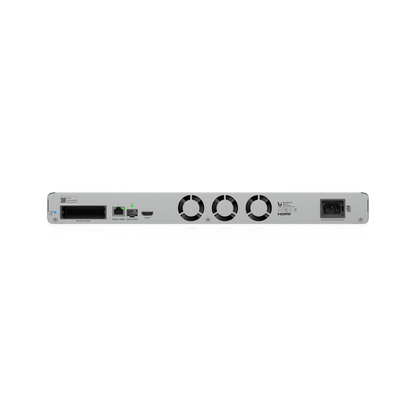 Ubiquiti UNVR-G2 rear panel with network ports, ViewPort output, redundant power connection and three cooling fans