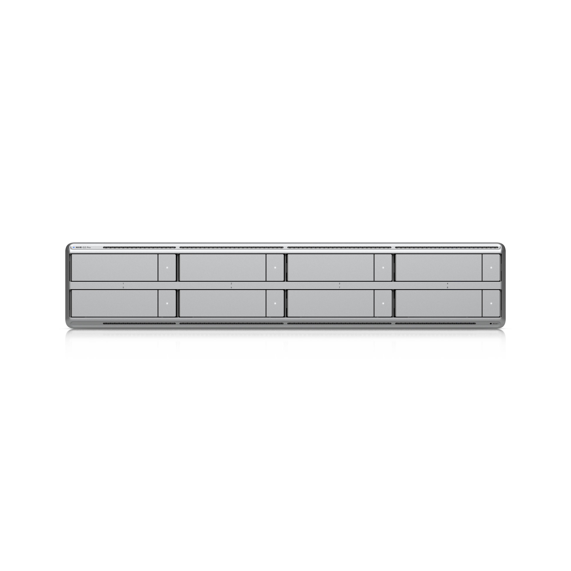 Front view of the Ubiquiti UniFi UNVR-G2-Pro network video recorder and eight storage bays