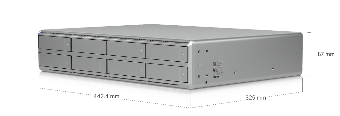 Ubiquiti UniFi UNVR-G2-Pro dimensions showing a 442.4mm width, 325mm depth and 87mm height