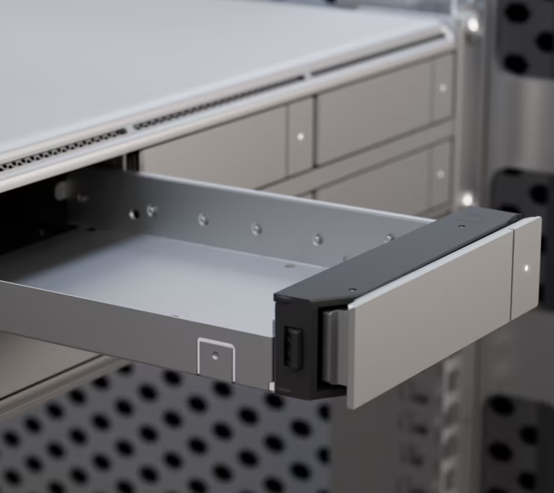 Ubiquiti UNVR-G2-Pro removable hard drive tray extended from the network video recorder