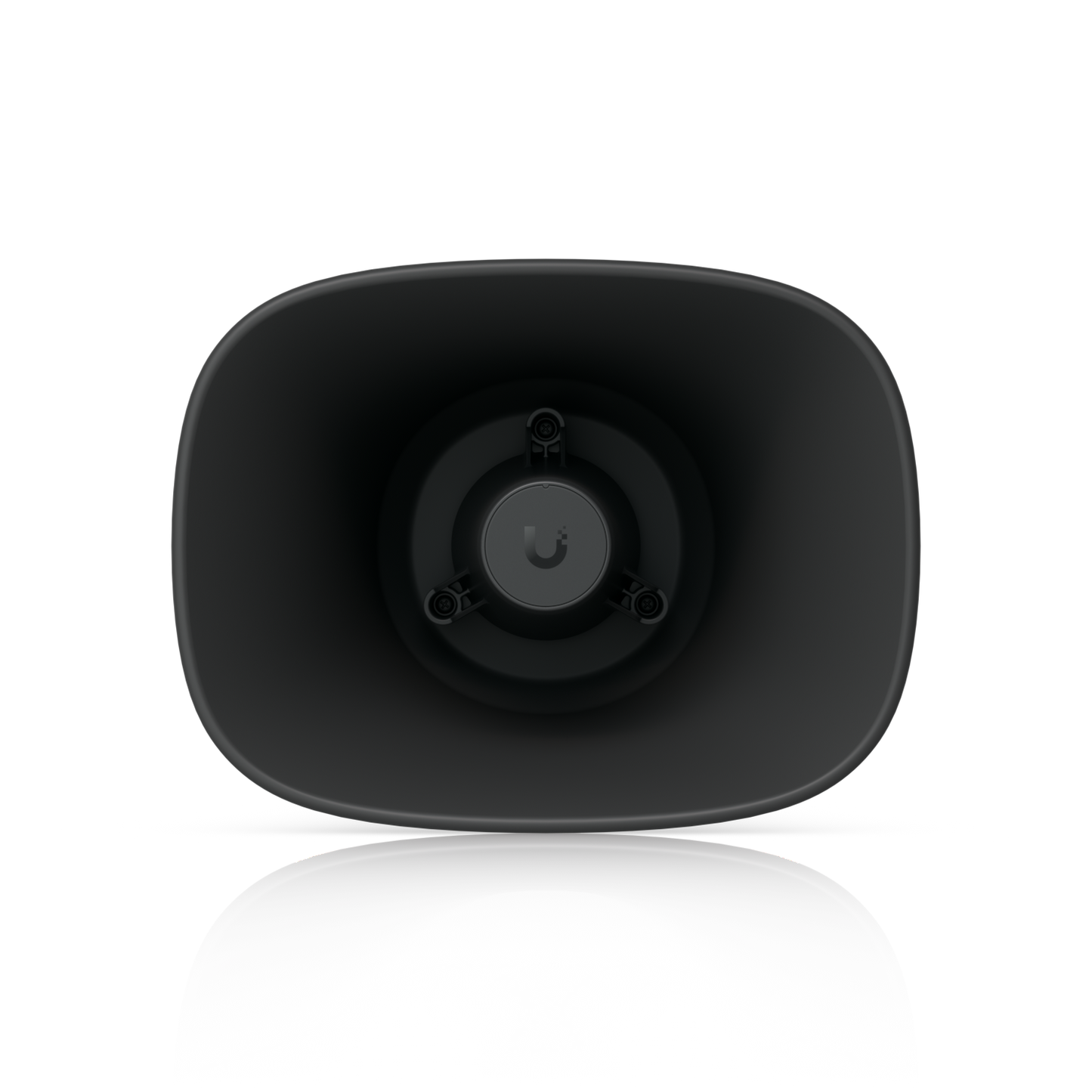 Front view inside the black Ubiquiti UniFi UP-AI-Horn-Speaker showing the central driver and fixings
